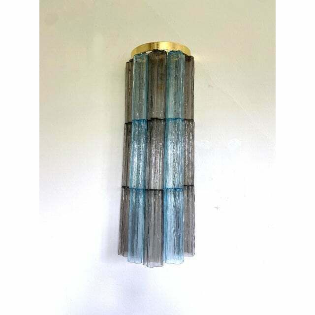 Set Of 2 Contemporary Grey And Light Blue "Tronchi" Murano Glass Wall Sconce photo vinterior