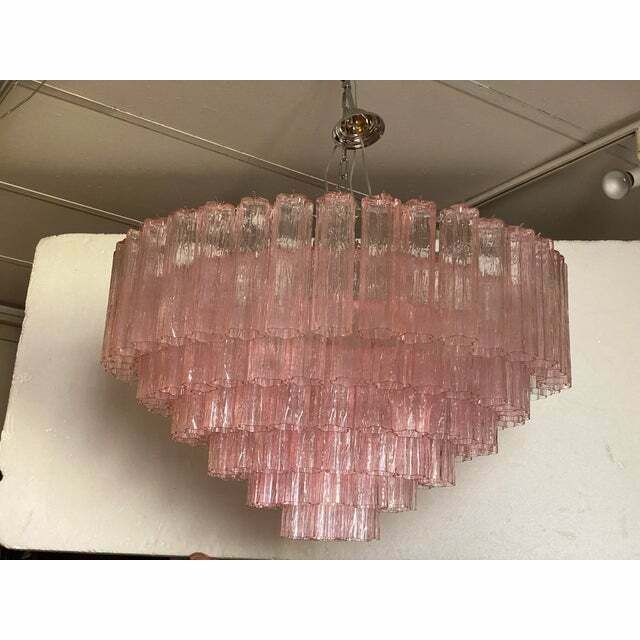 Contemporary Pink "Tronchi" Murano Glass Chandelier In Venini Style photo for sale