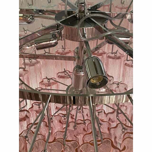 Contemporary Pink "Tronchi" Murano Glass Chandelier In Venini Style photo Lighting