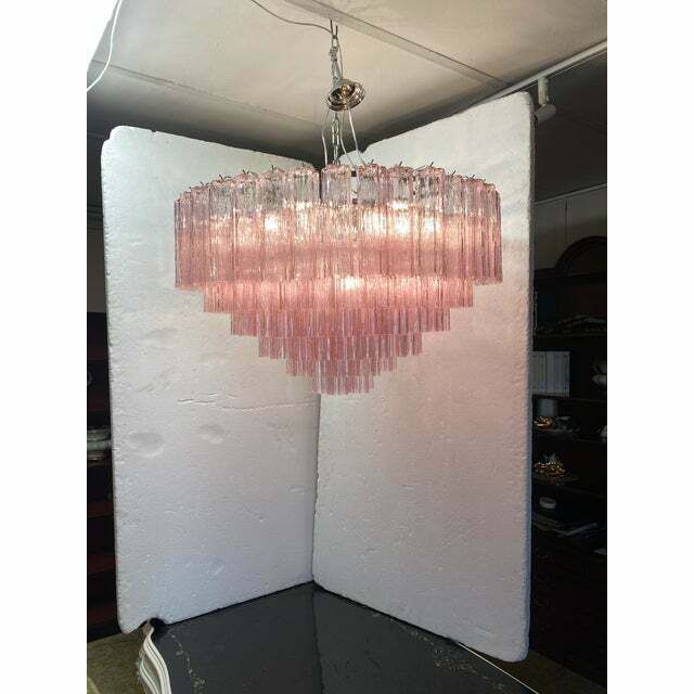 Contemporary Pink "Tronchi" Murano Glass Chandelier In Venini Style photo vintage