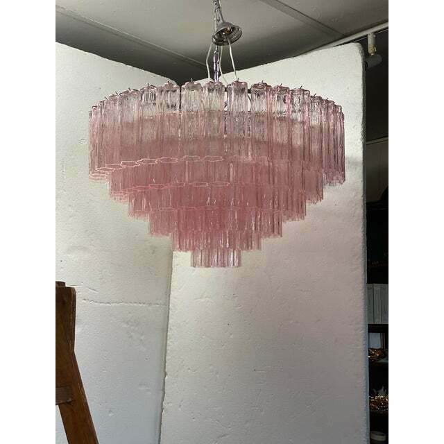 photo furniture Contemporary Pink "Tronchi" Murano Glass Chandelier In Venini Style