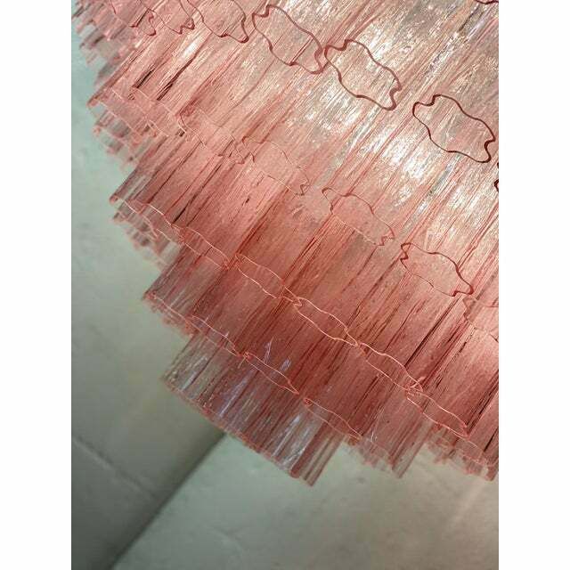 11408.0 Contemporary Pink "Tronchi" Murano Glass Chandelier In Venini Style photo