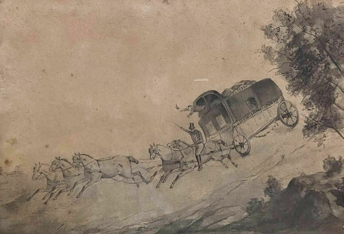 The Hitch At Full Gallop Wash Drawing, 19th Century photo furniture