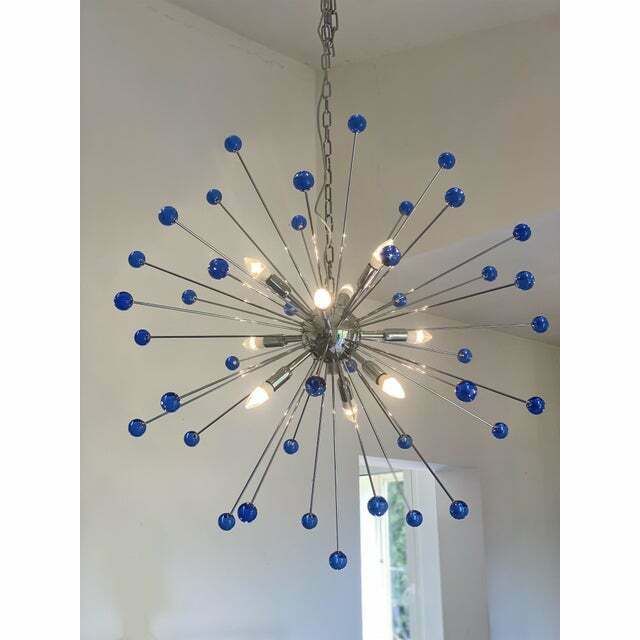 Contemporary Blue “Star” Murano Glass Sputnik Chandelier photo 4712.0