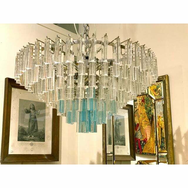 8928.0 Contemporary Transparent And Ligh Blue Triedro Murano Glass Chandelier photo