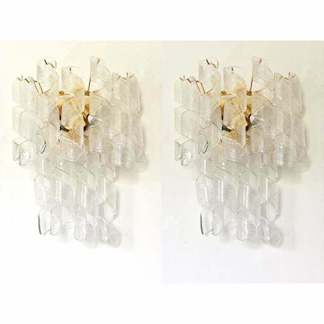 3224.0 A Pair Of Contemporary Transparent “Ricci” Murano Glass Wall Sconces photo
