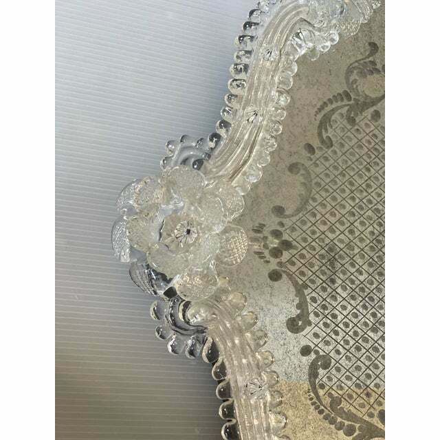 Venetian Squared Floreal Hand Carving Mirror In Murano Glass photo buy