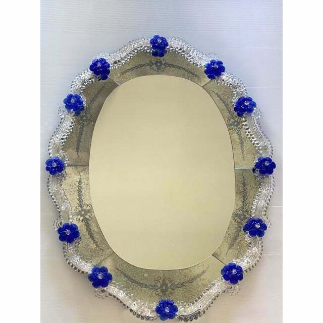 Early 21st Century Venetian Oval Floreal Hand Carving Mirror In Murano Glass