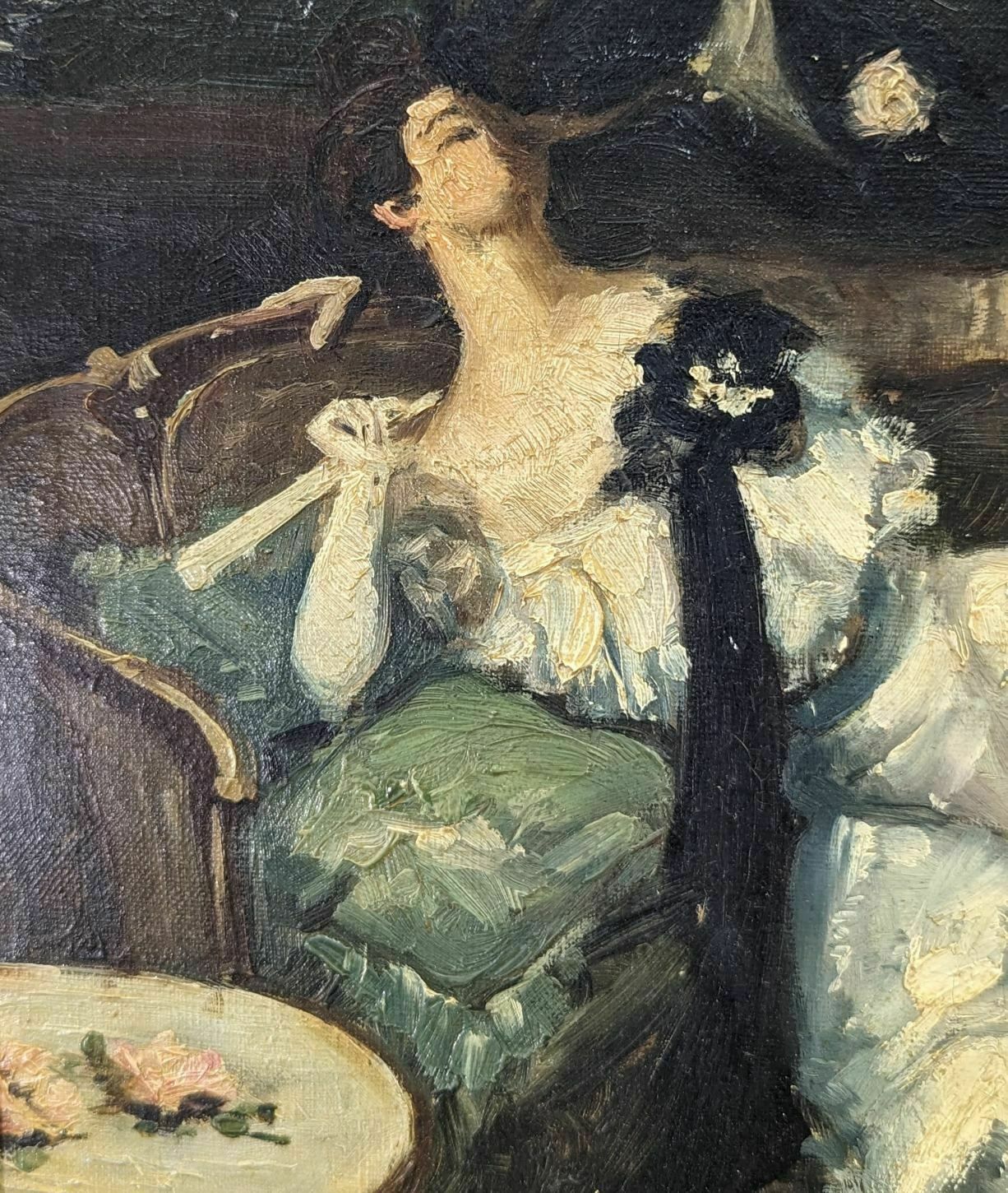 Gallant Scene Painting "The Kiss" From The 1900s photo for sale