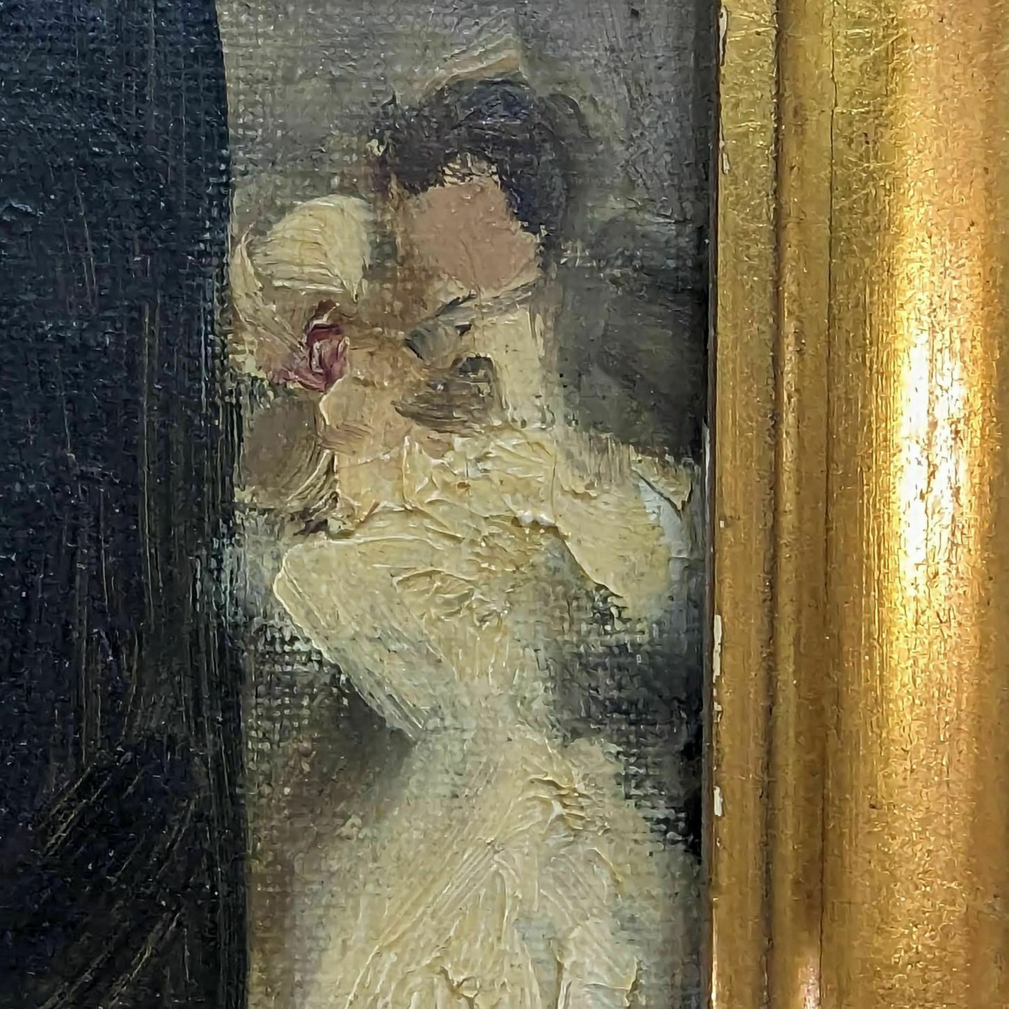 Gallant Scene Painting "The Kiss" From The 1900s photo 1300.0
