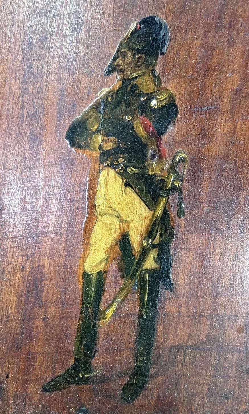 Painting On Wood Of A Character In 19th Century Dress photo furniture