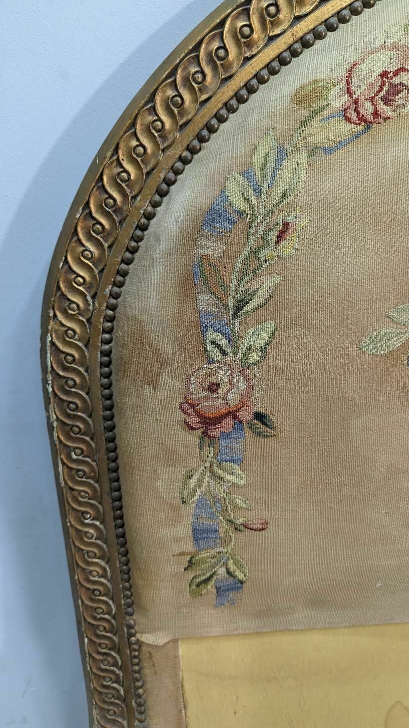 Lacquered And Gilded Louis XVI Style Bed With Floral Tapestry photo vintage
