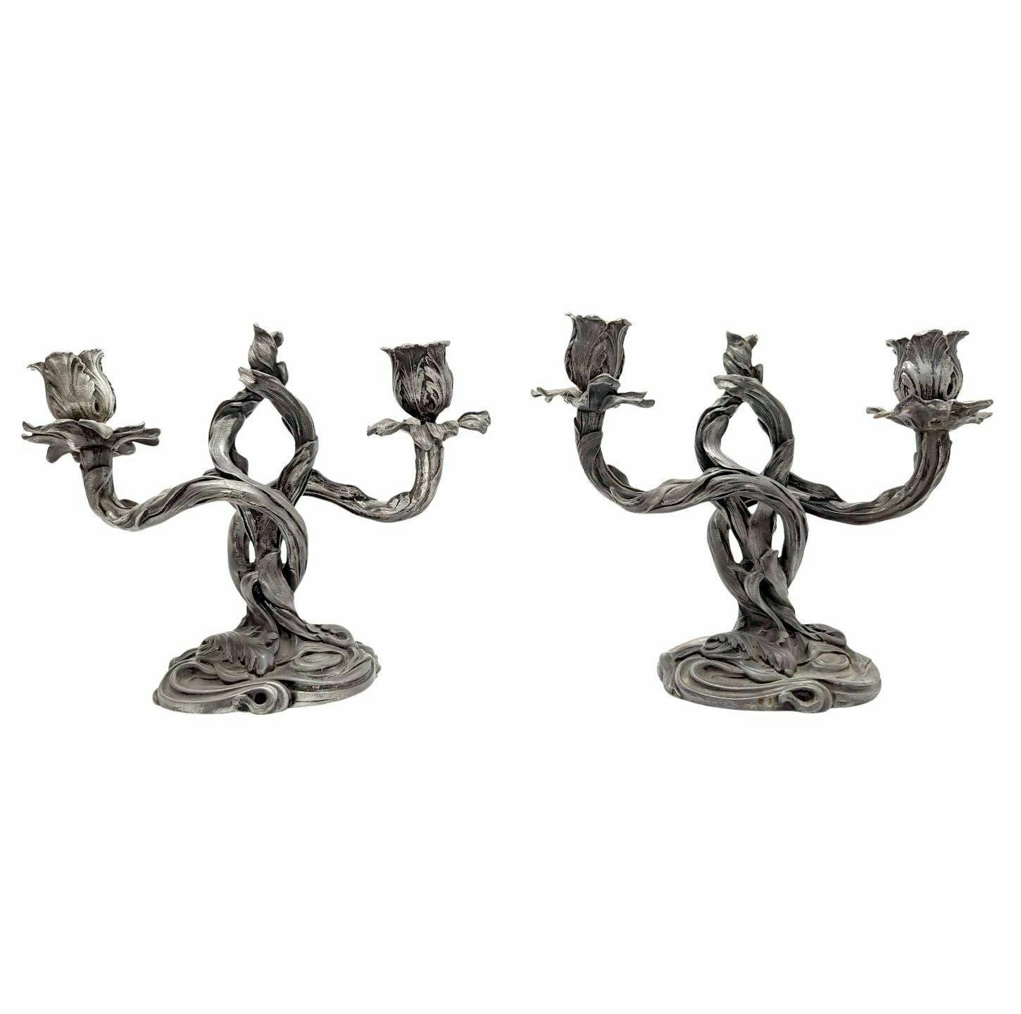 Pair Of Pewter Art Nouveau Candlesticks