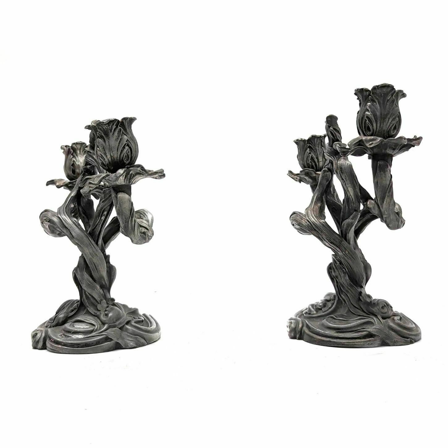 Pair Of Pewter Art Nouveau Candlesticks photo furniture