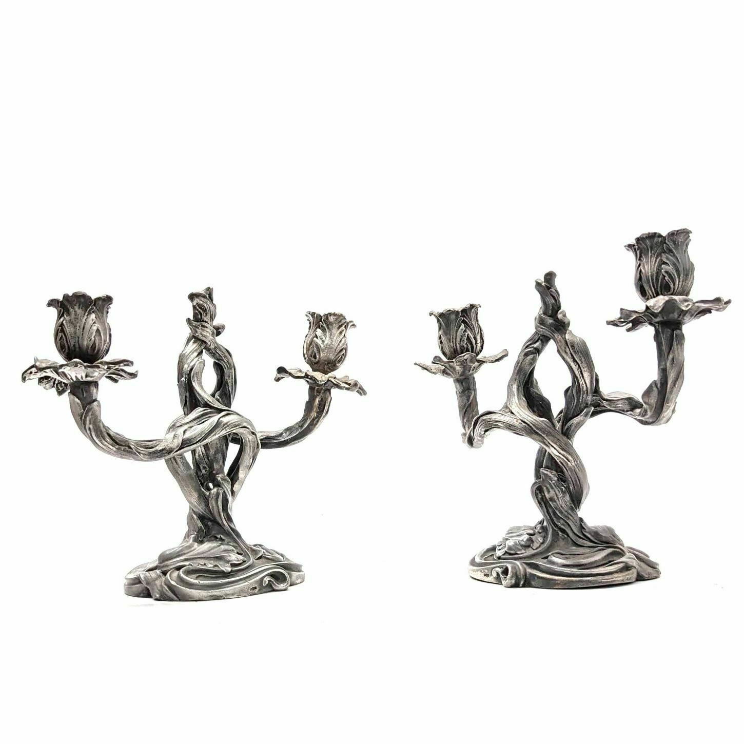 Pair Of Pewter Art Nouveau Candlesticks photo vinterior