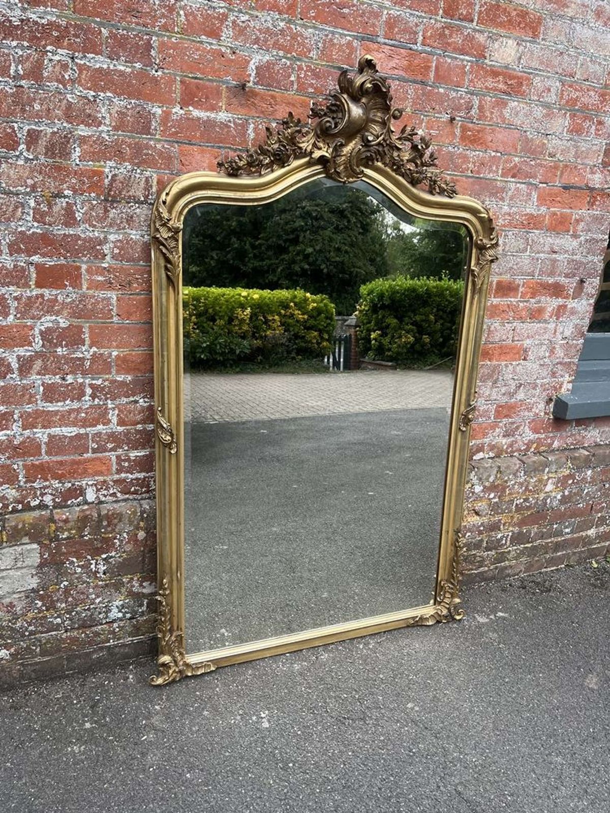 A Spectacular Large Antique French 19th C Shaped Top Gilt Mirror.