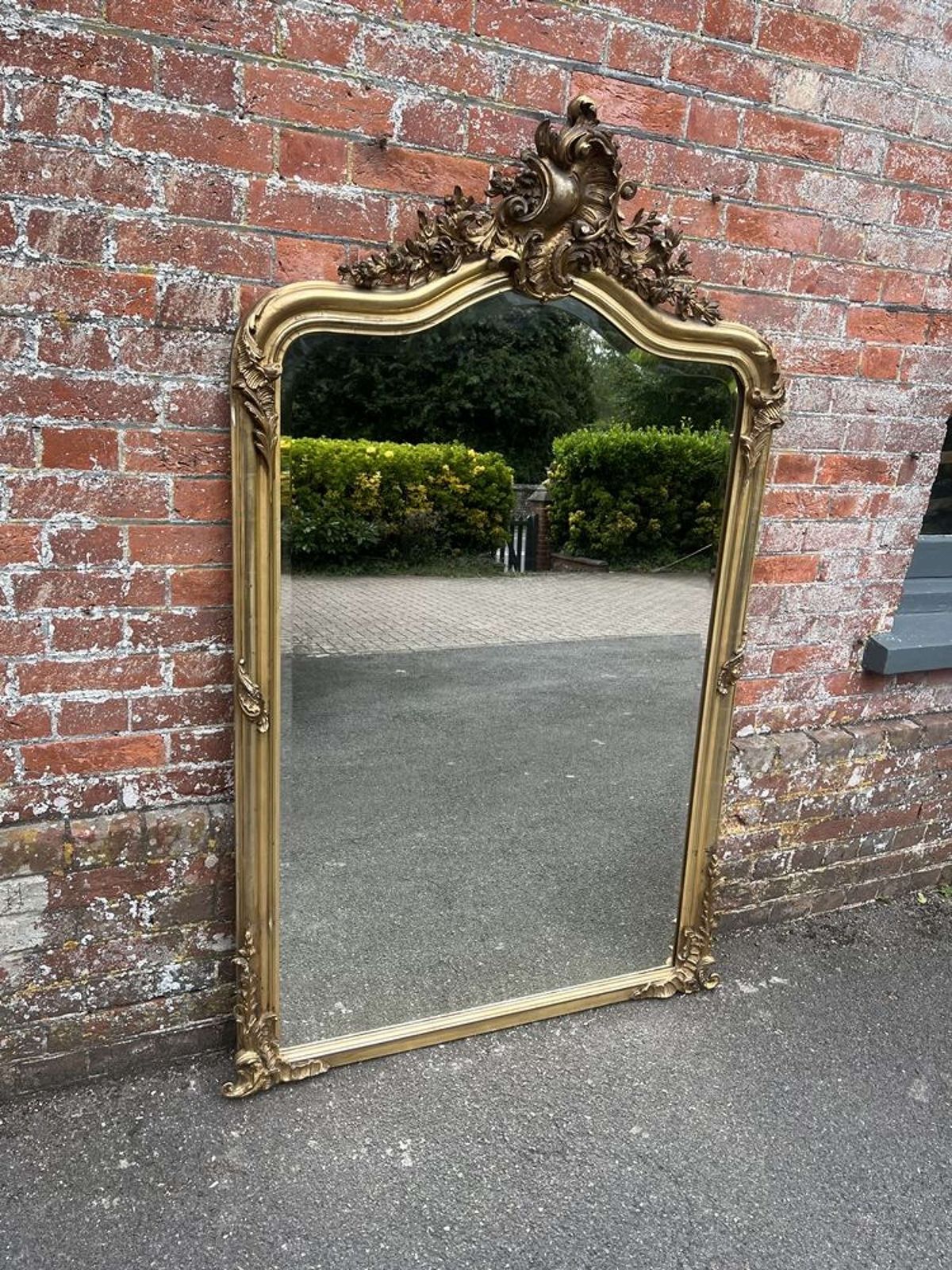 A Spectacular Large Antique French 19th C Shaped Top Gilt Mirror. photo vinterior