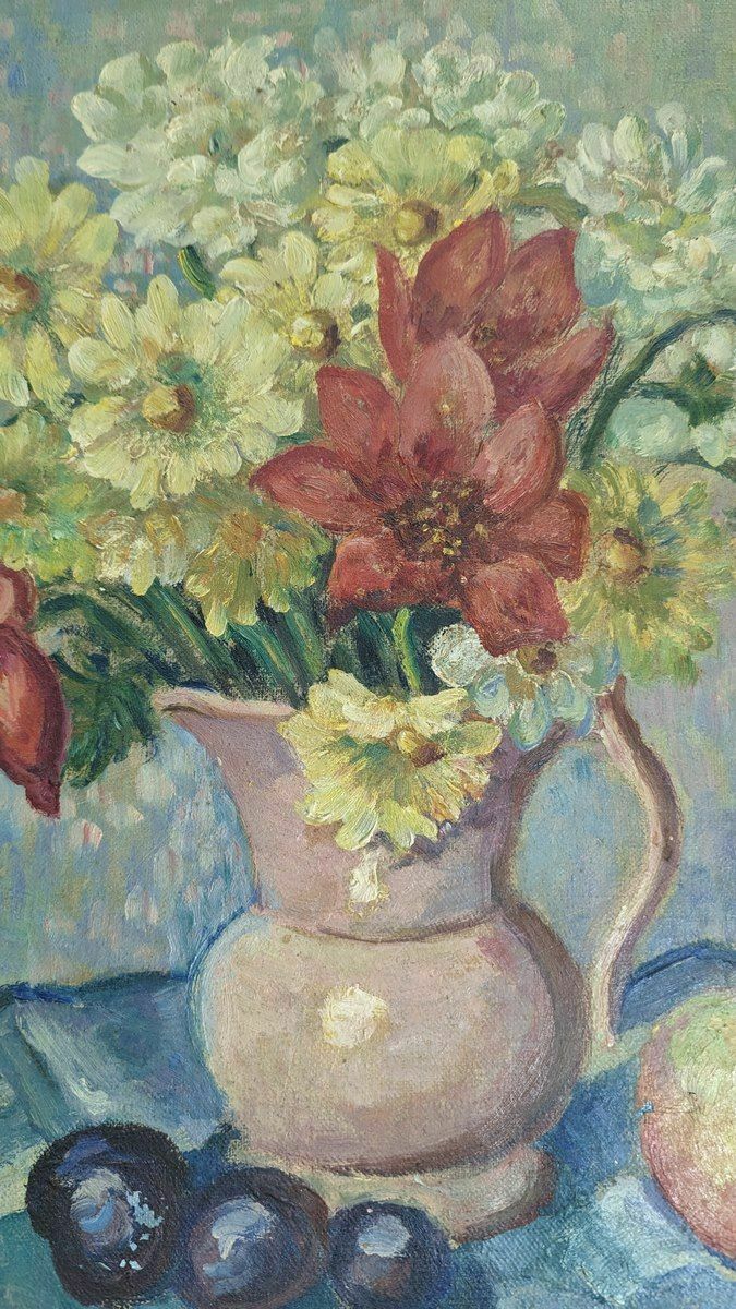 Oil On Canvas By Suzanne De Clausade Still Life With Oranges Plums Basket photo furniture