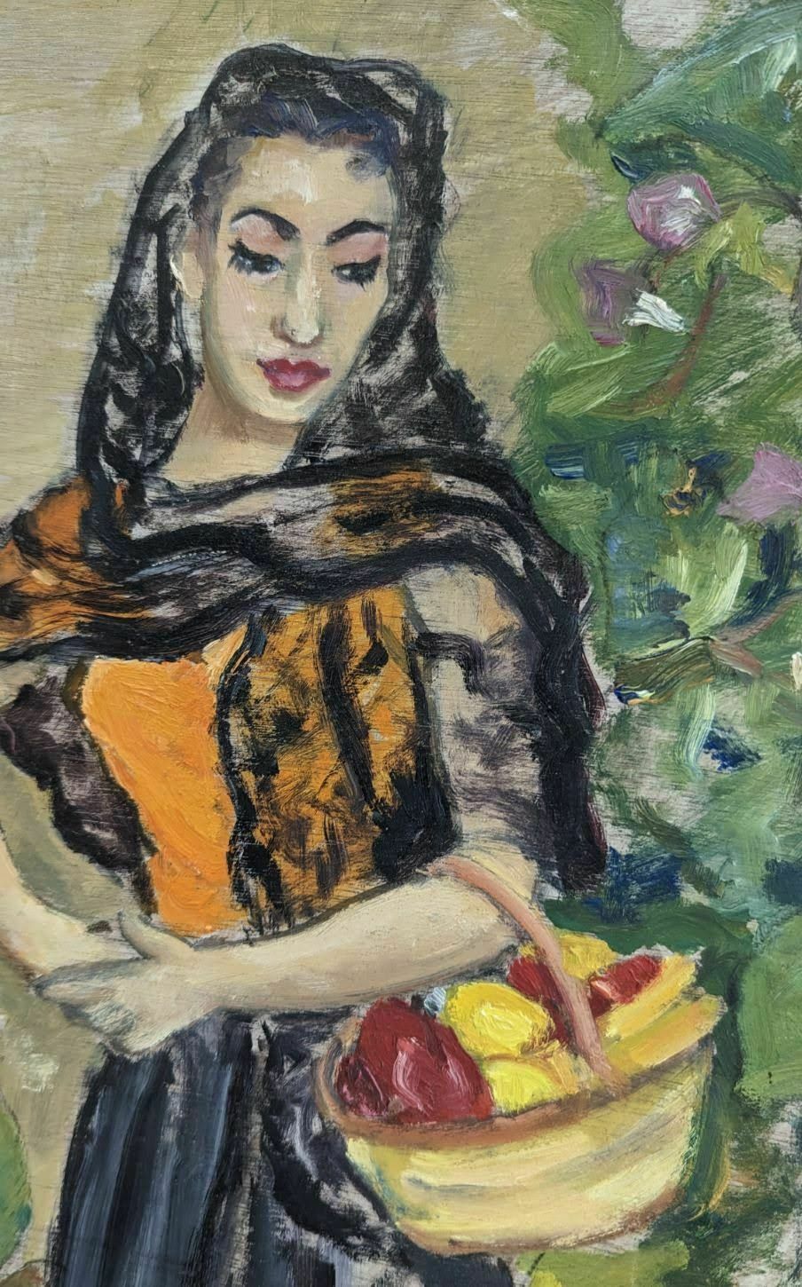 Young Spaniard With Basket Painting 20th Century Signed photo furniture
