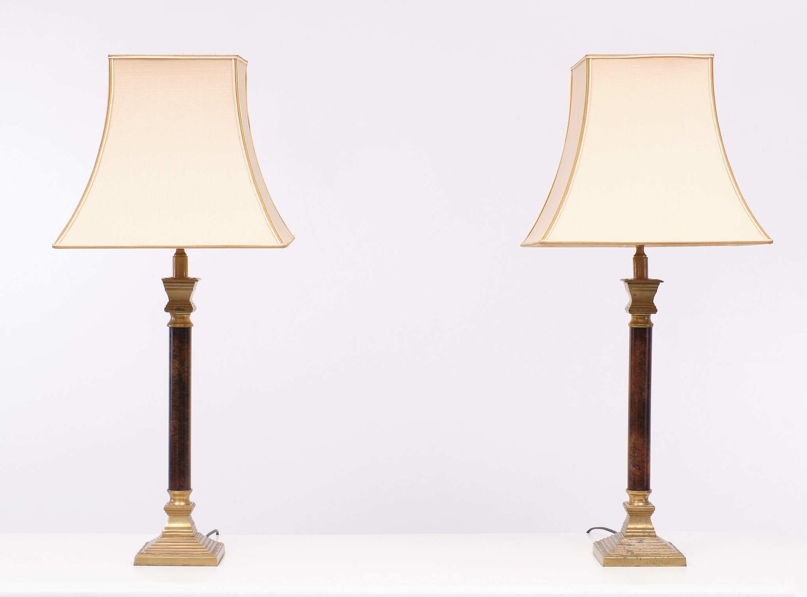 Set Brass Column Table Lamps 1970s De Knudt Belgium photo furniture