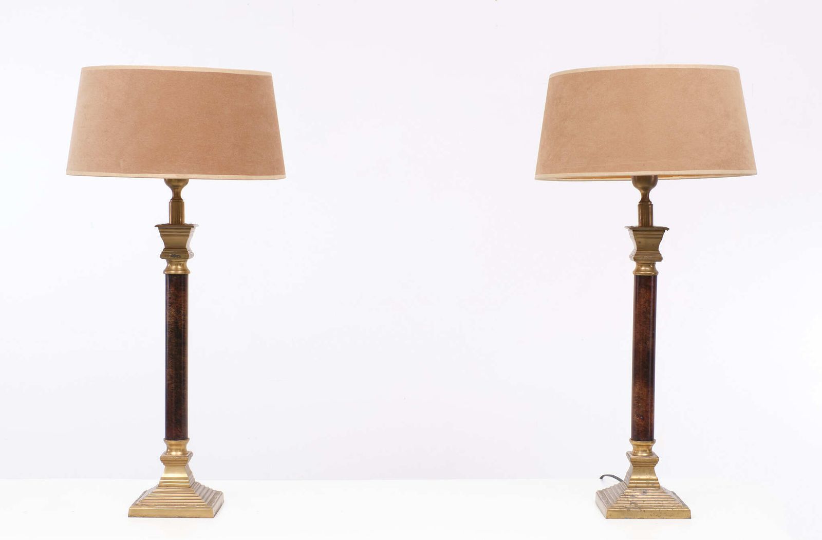 photo for sale Set Brass Column Table Lamps 1970s De Knudt Belgium