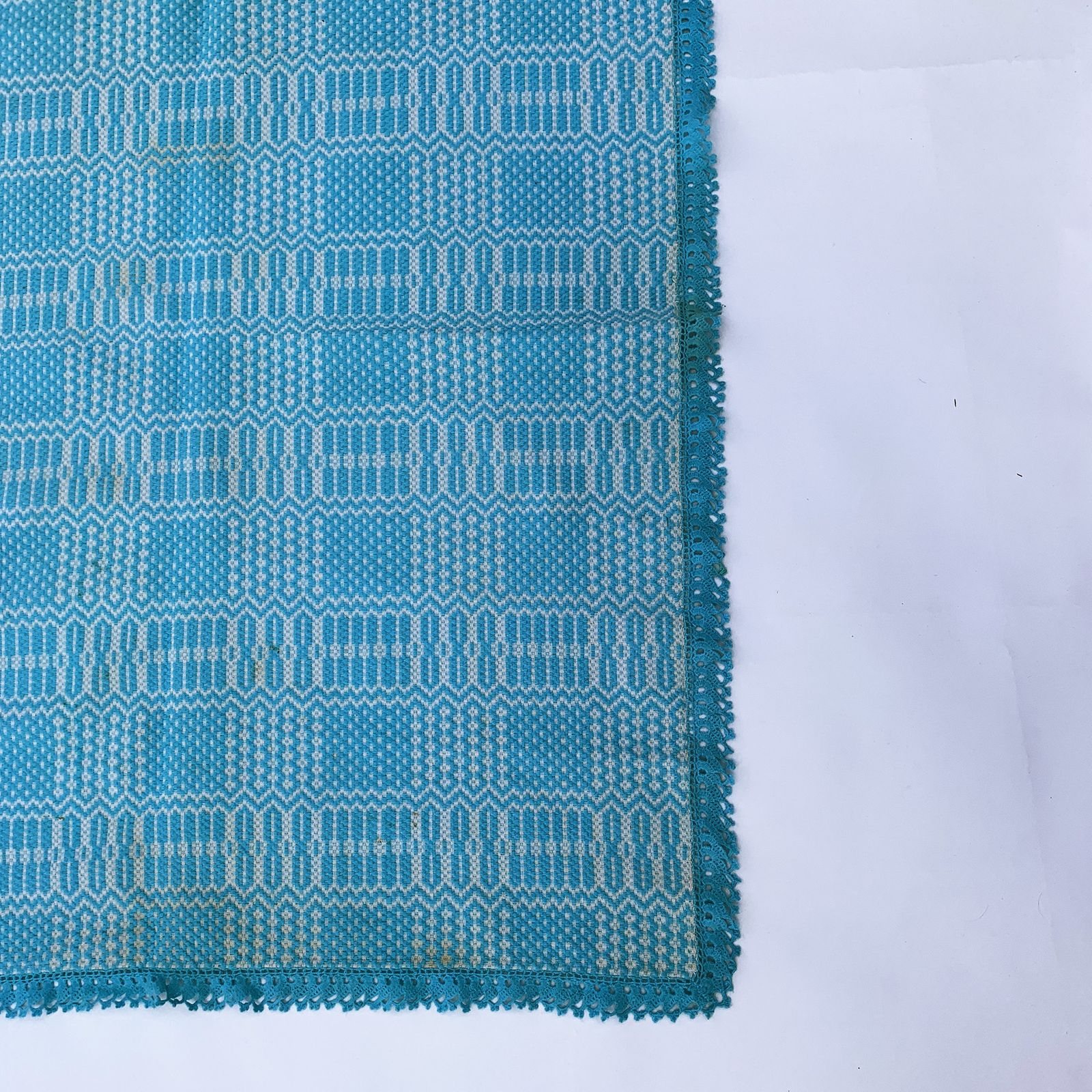 Baby Blue Throw Blanket 1960s Handmade Cotton Mid Century photo 350.0