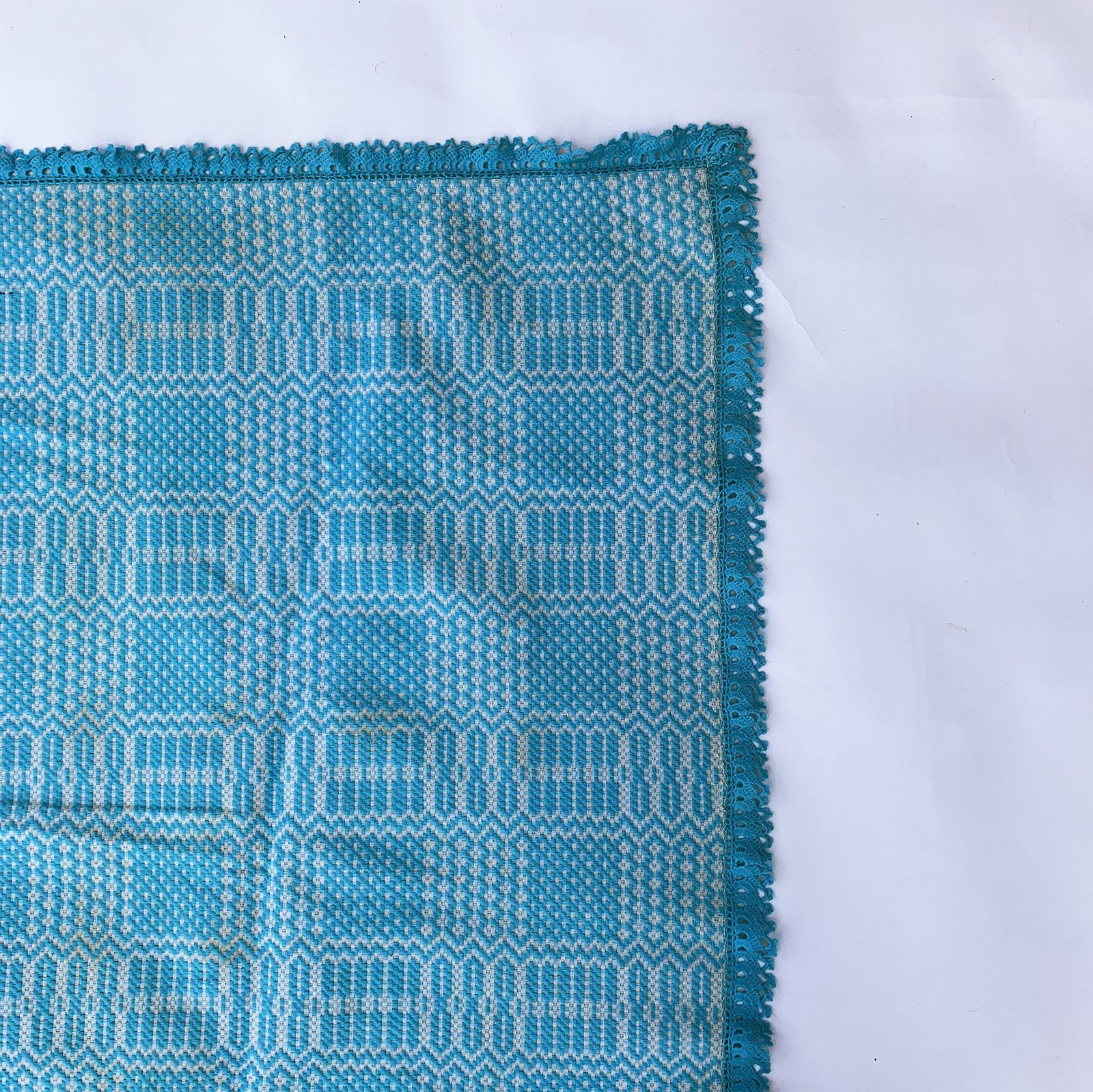 Baby Blue Throw Blanket 1960s Handmade Cotton Mid Century photo buy