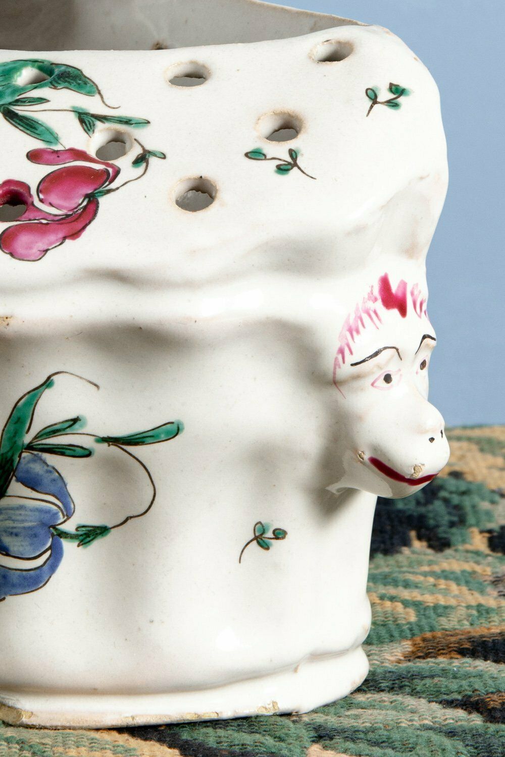Moustiers Faience (Fabrique Ferrat), Pink & Green Bough Pot With Grotesques, Late 18th Century photo vintage