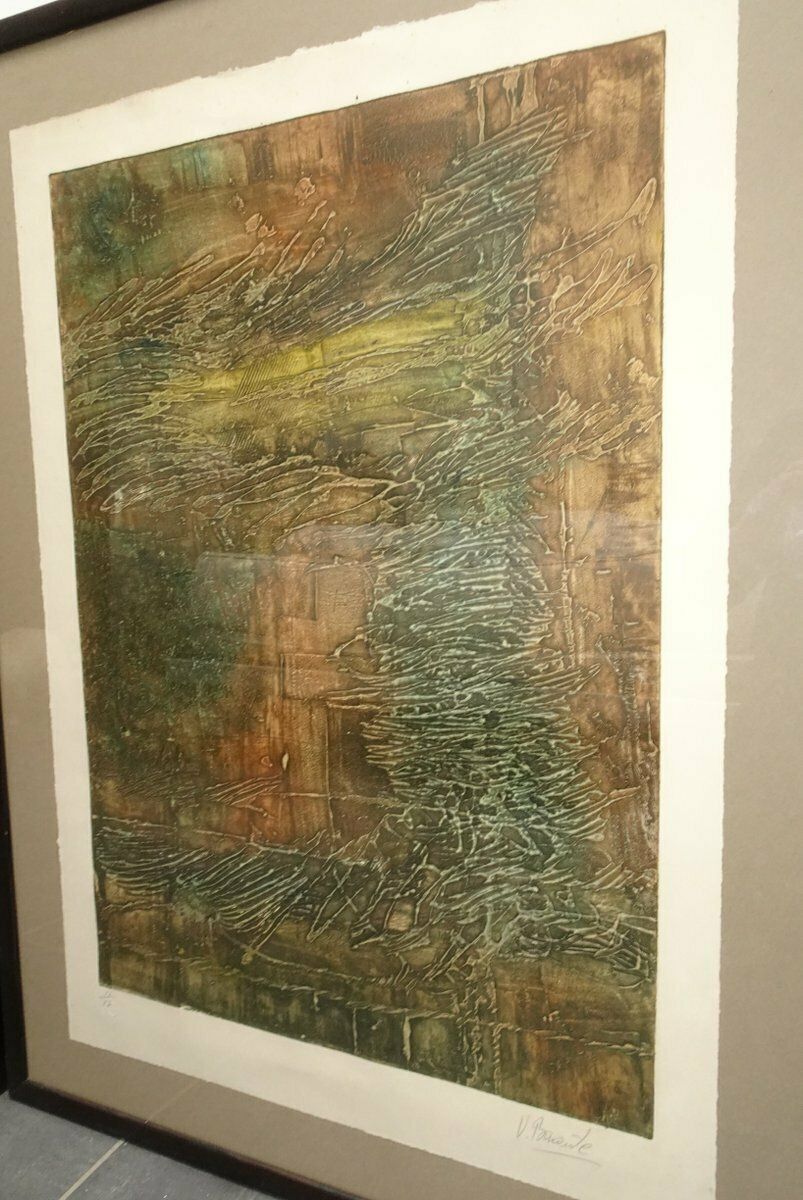 photo vintage Compositions, 1970s, Large Aquatint Etchings, Framed, Set Of 2