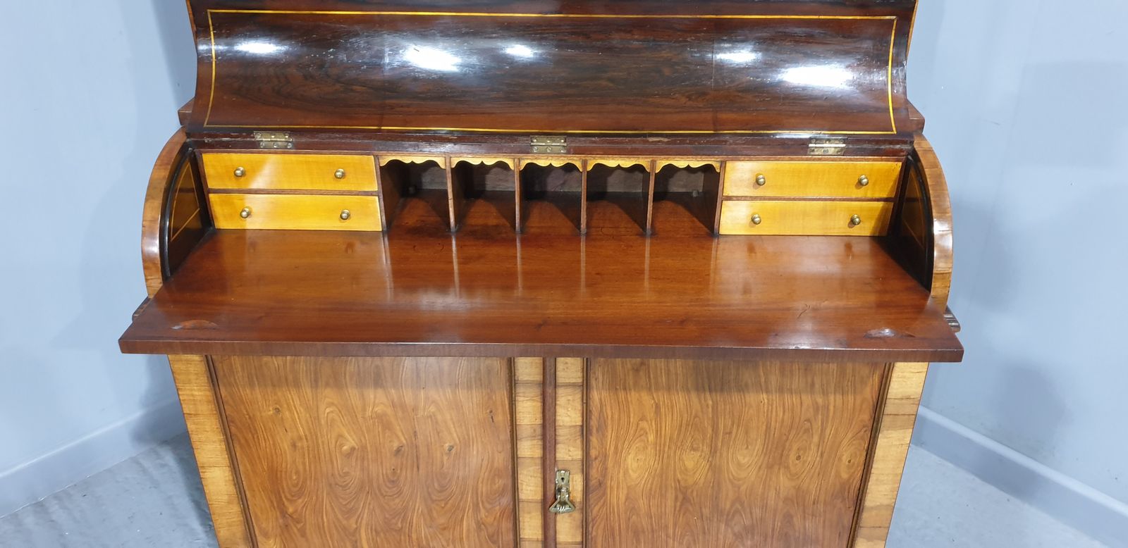 Outstanding Regency Brass Inlaid Rosewood Bureau Bookcase photo for sale