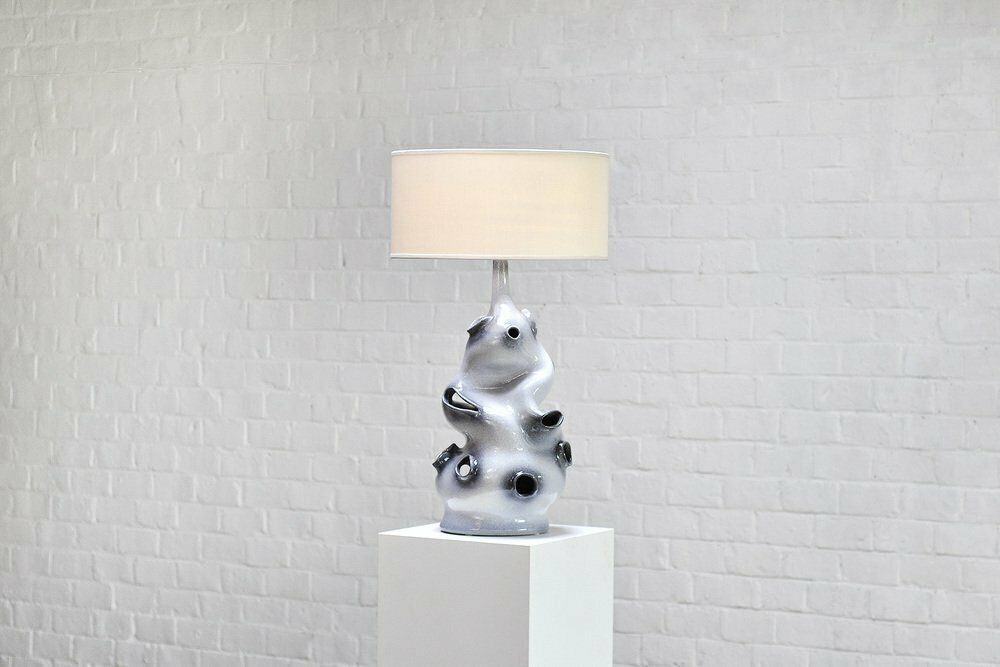 Vintage French Ceramic Glazed Sculptural Table Lamp, 1970s photo vintage