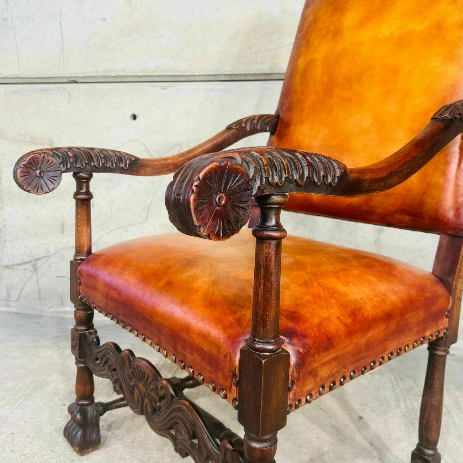 Cromwellian Revival Carved Oak And Leather Armchair Carver Chair photo 655.0