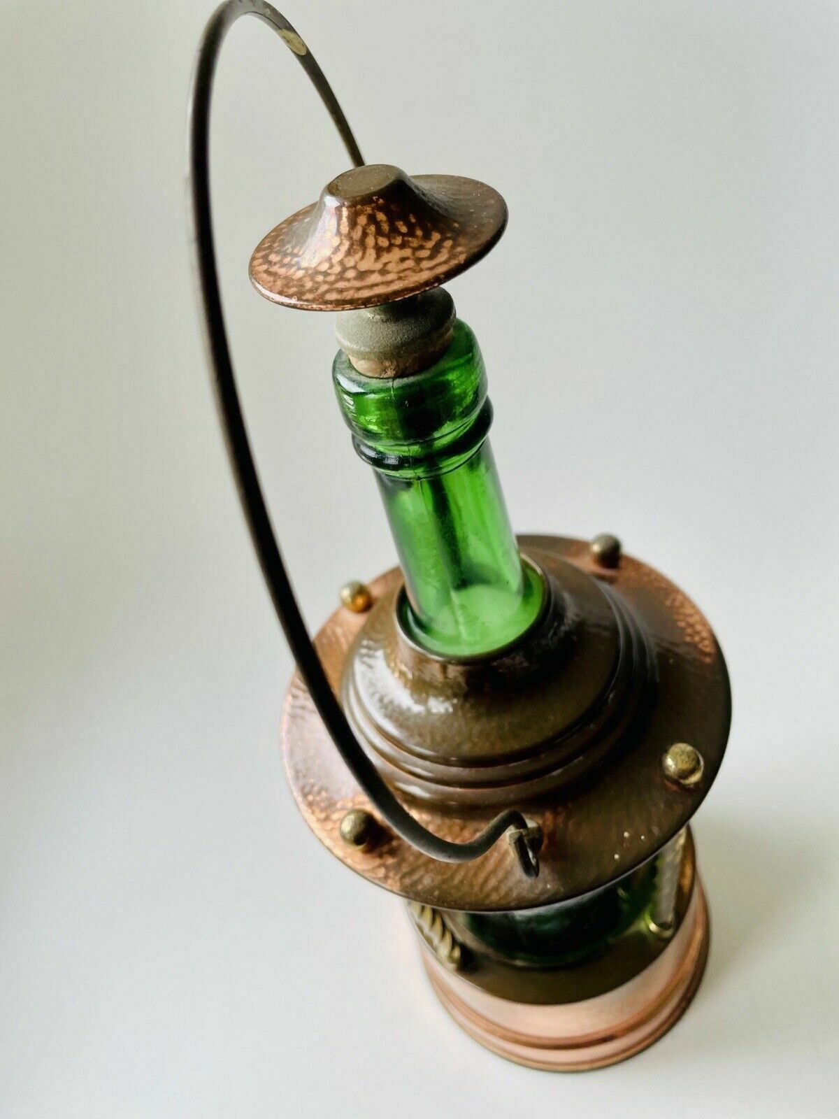 Green Glass & Copper Lantern/Decanter Reuge Made In Switzerland Music Box photo buy