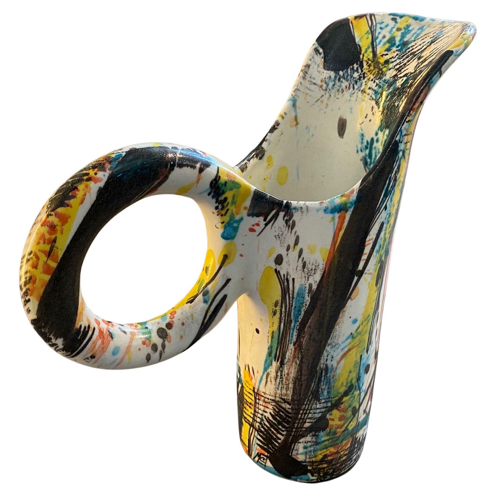 1980s Modernist Hand Painted Ceramic Jug Vase By M Carbone Per Ceramica Castelli photo furniture