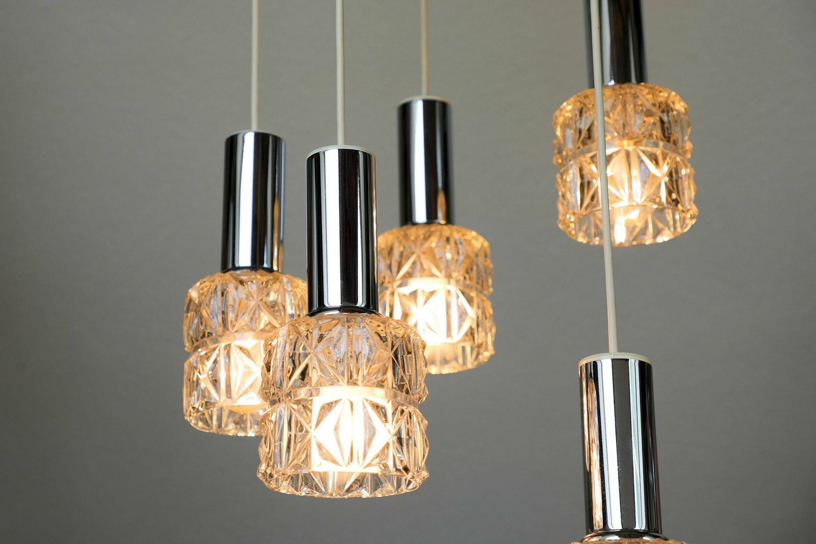 Vintage Mid Century Crystal Glass Cascade Pendant Lamp By Doria photo for sale