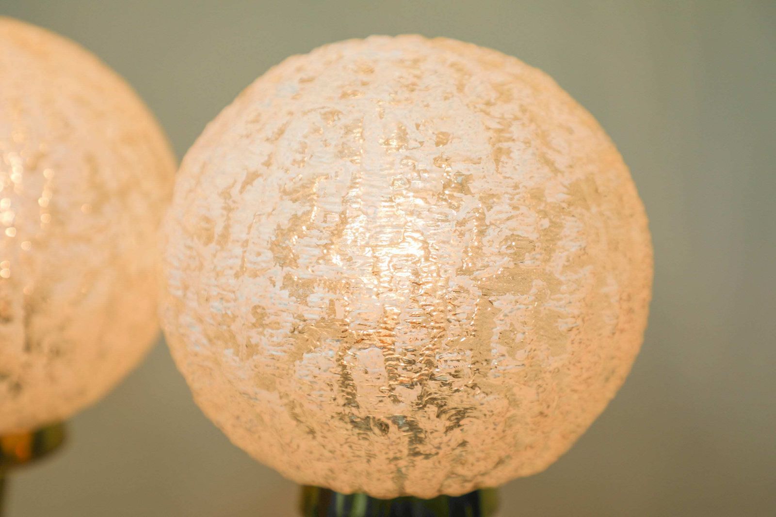 Pair Of 2 Vintage Mid Century Brass And Glass Table Lamps photo for sale
