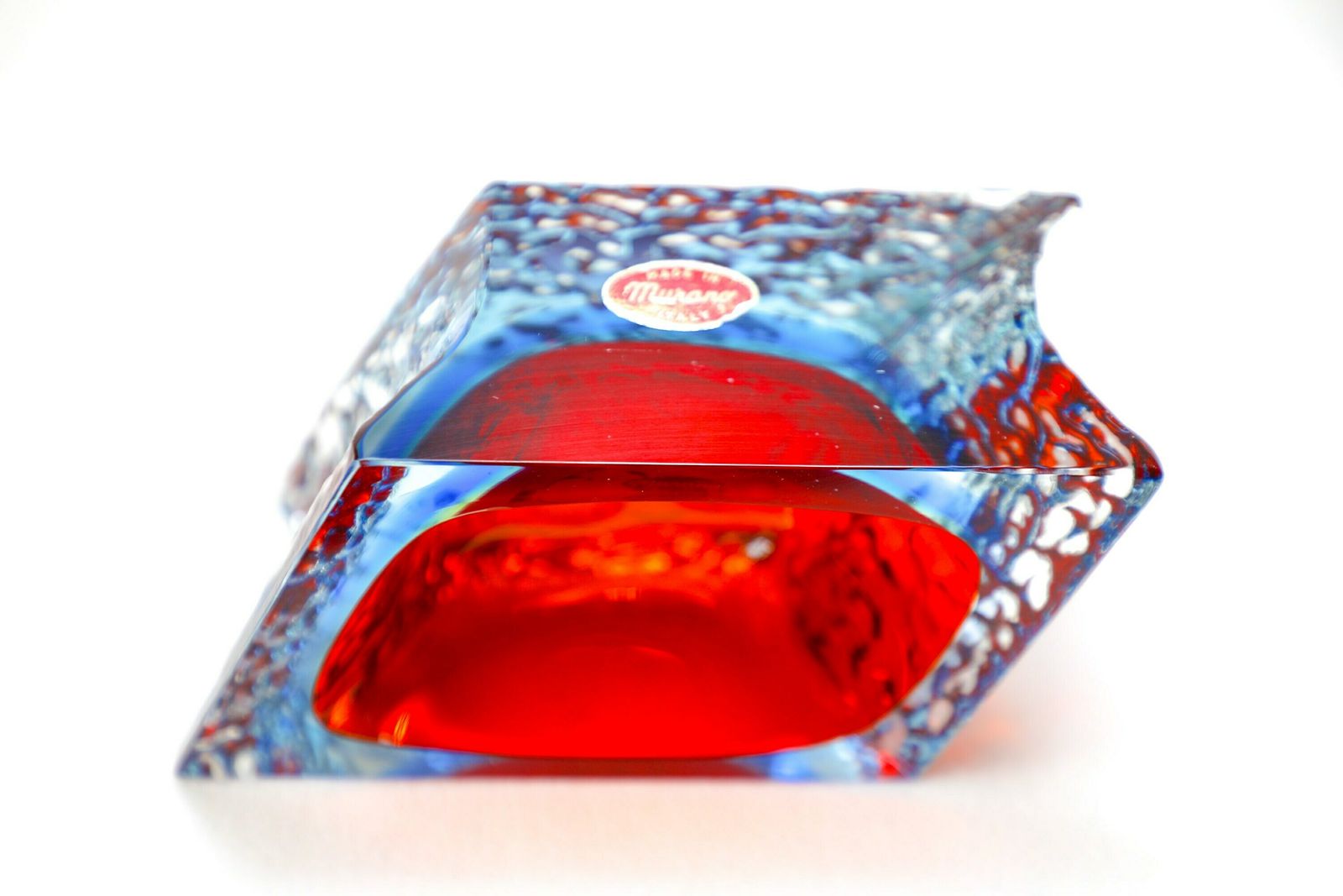 Vintage Mid Century Murano Mandruzzato Glass Bowl In Red And Blue photo vintage