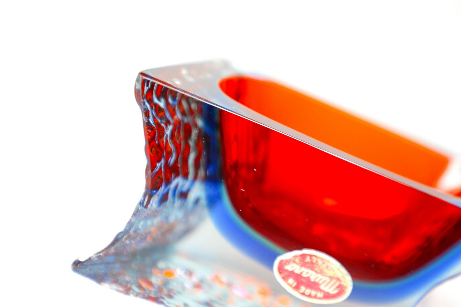 photo for sale Vintage Mid Century Murano Mandruzzato Glass Bowl In Red And Blue