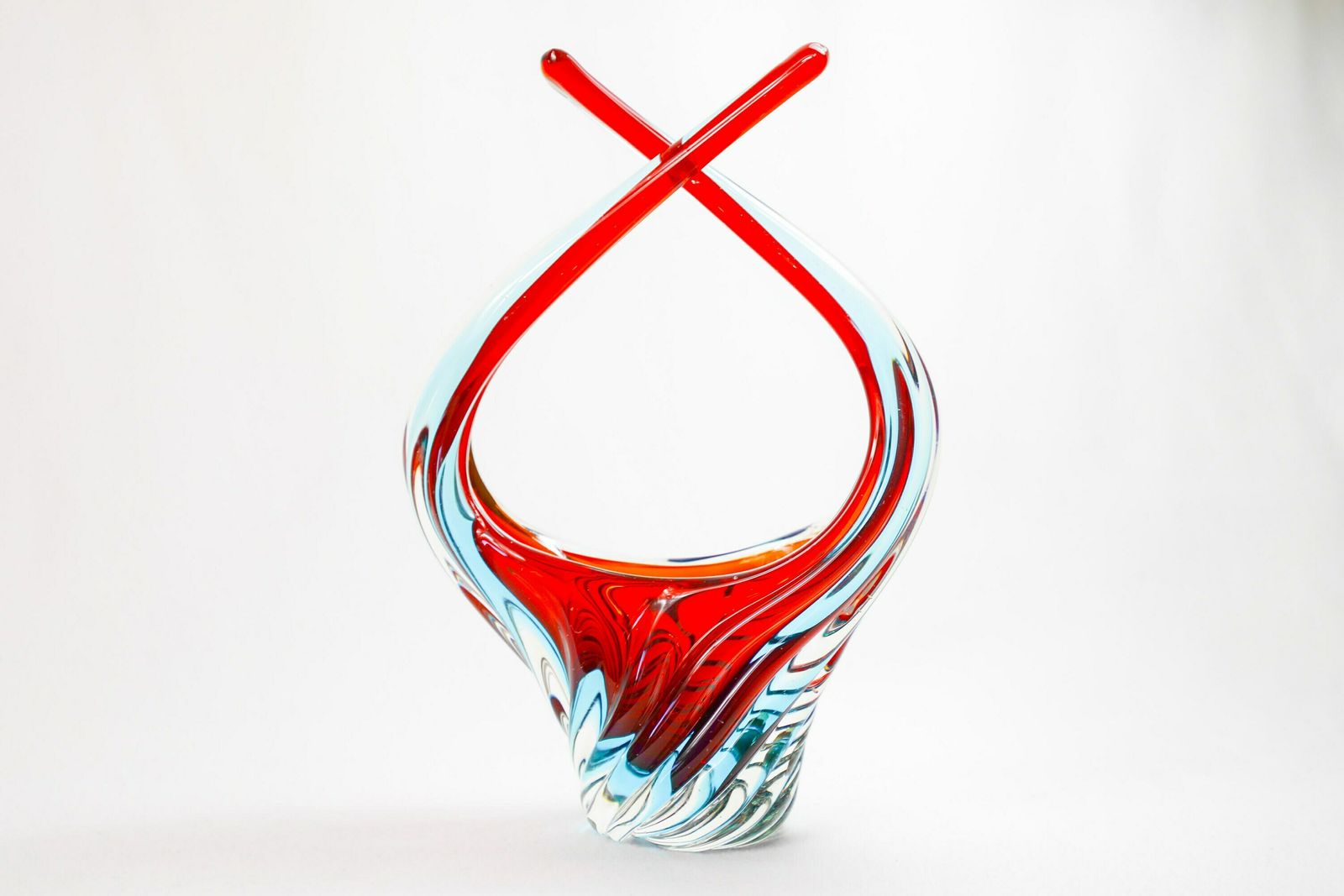 Vintage Mid Century Murano Glass Bowl Sommerso   Red And Blue photo furniture