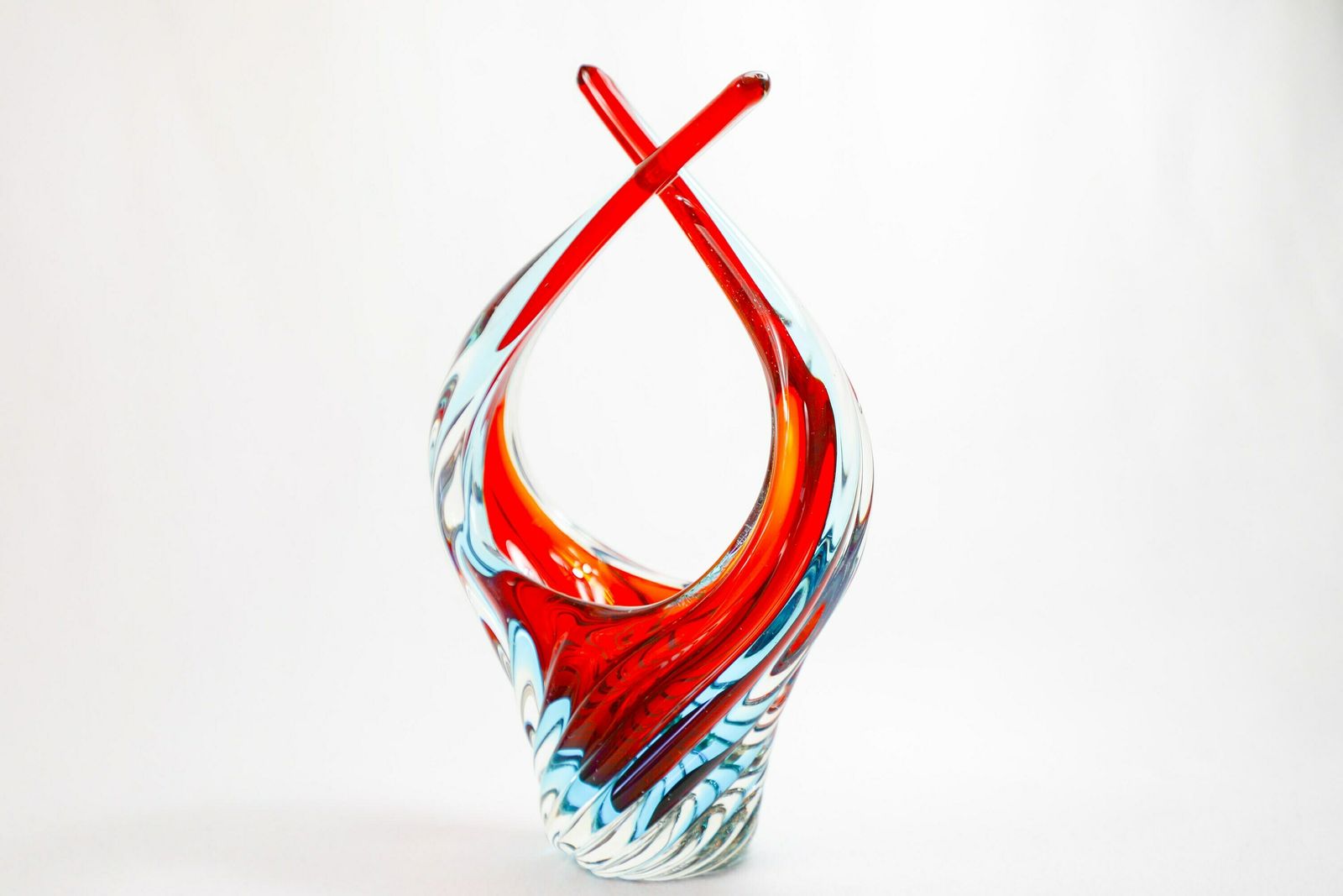 Vintage Mid Century Murano Glass Bowl Sommerso   Red And Blue photo Home Decor