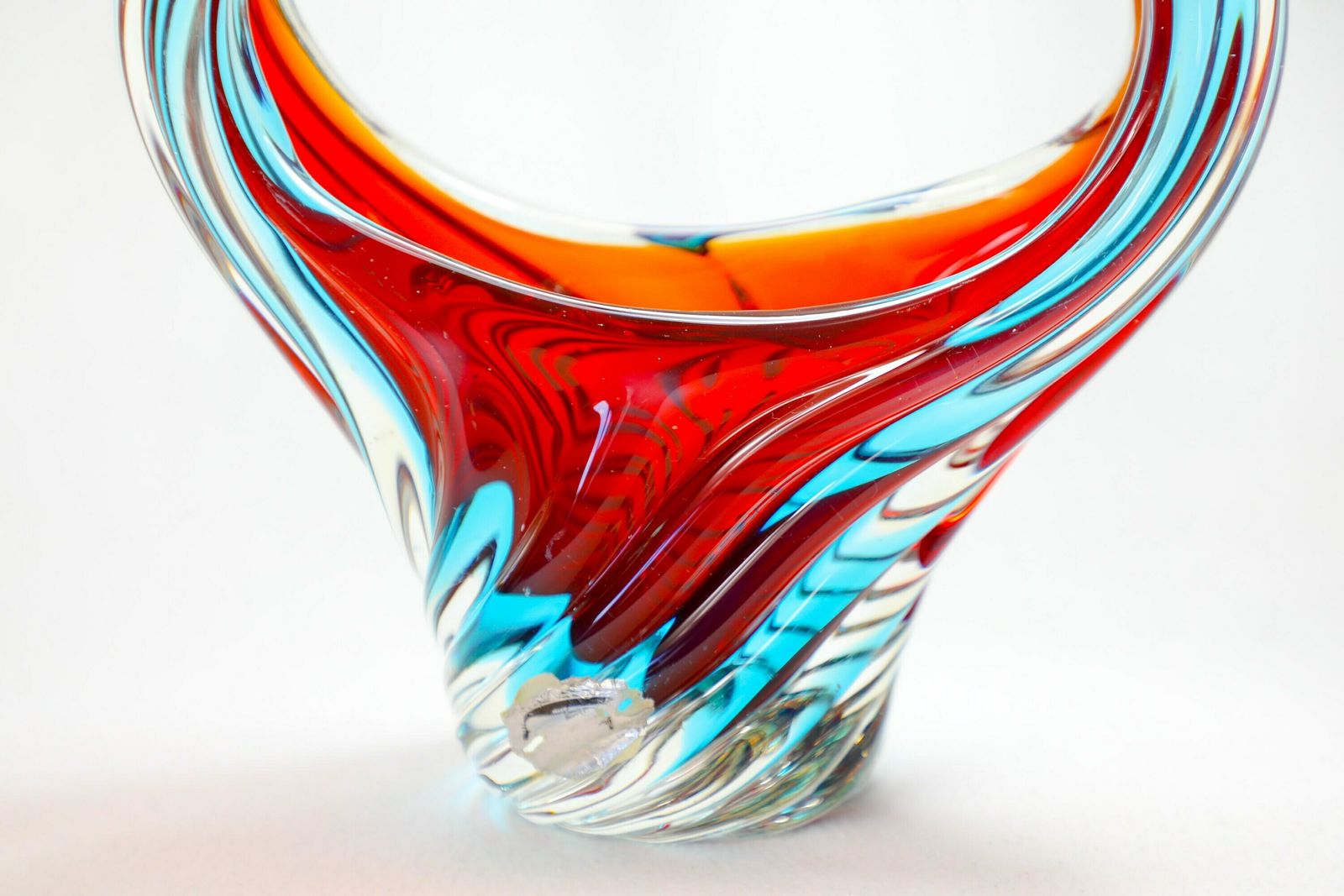 Vintage Mid Century Murano Glass Bowl Sommerso   Red And Blue photo vinterior