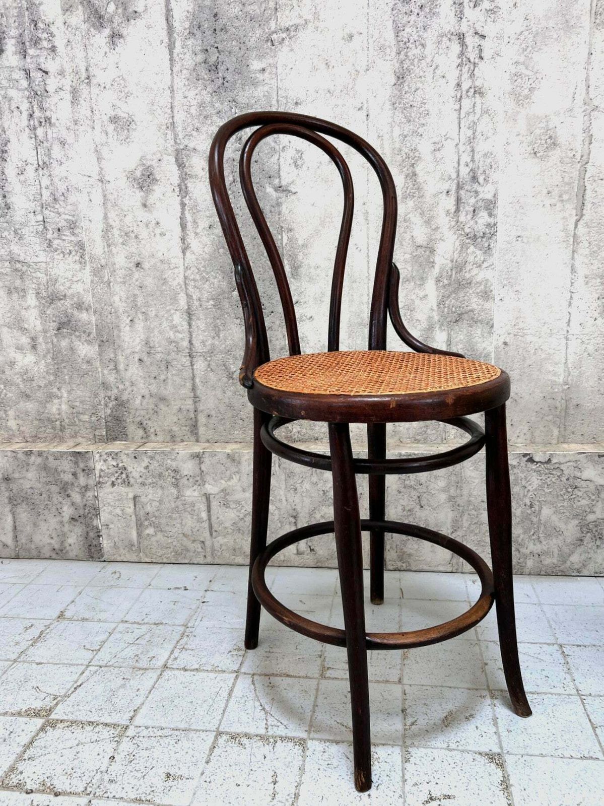 Thonet High Cane Bentwood Bar Chair photo for sale
