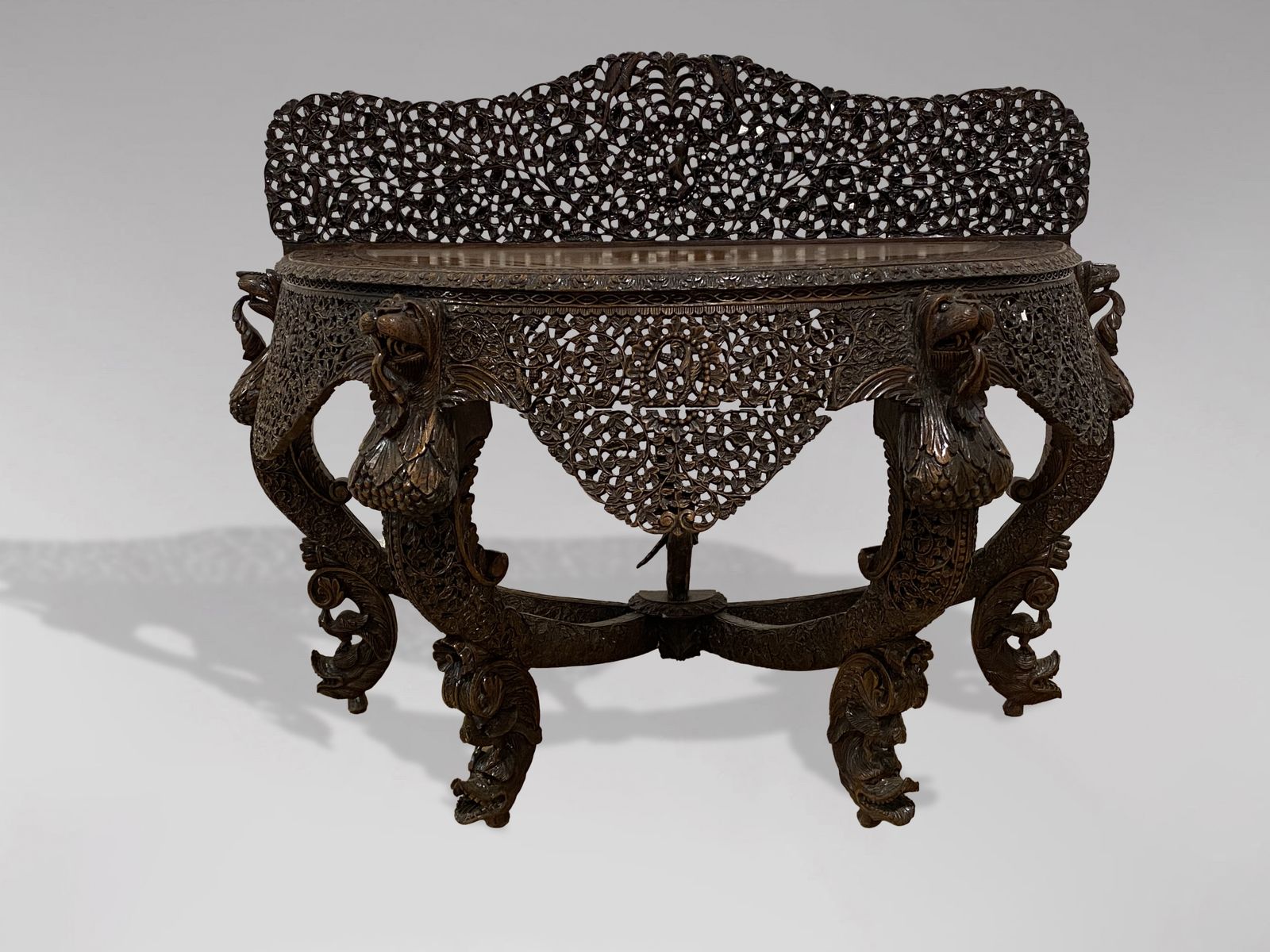 19th Century Anglo Indian Carved Rosewood Console