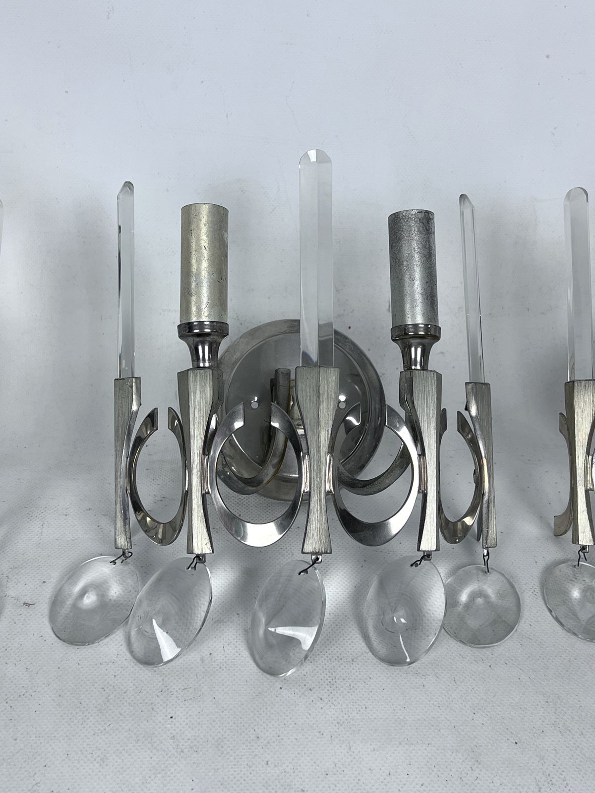 Mid Century Nicheled Brass And Glass Sconces By Sciolari. Labeled. Italy 1960s photo buy