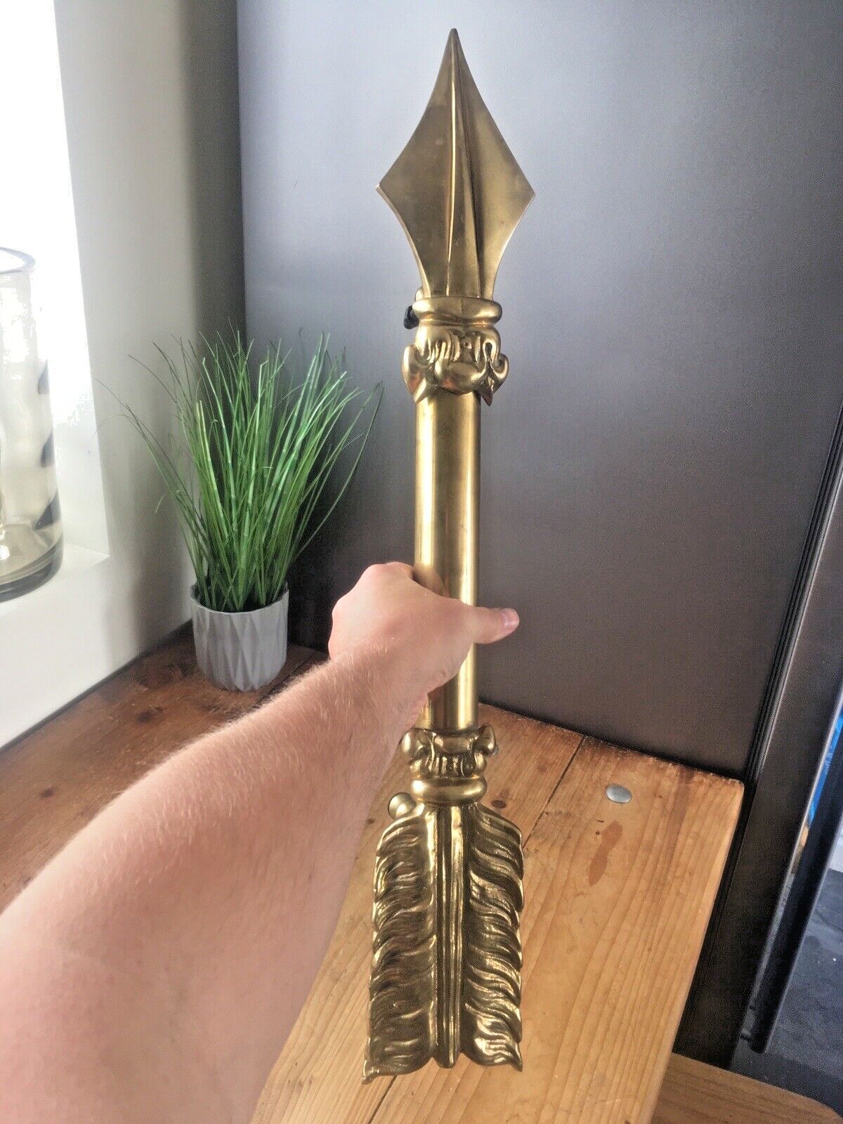 Exceptional Quality Antique Ornate Brass Grand Castle Door Handle Medieval Arrow