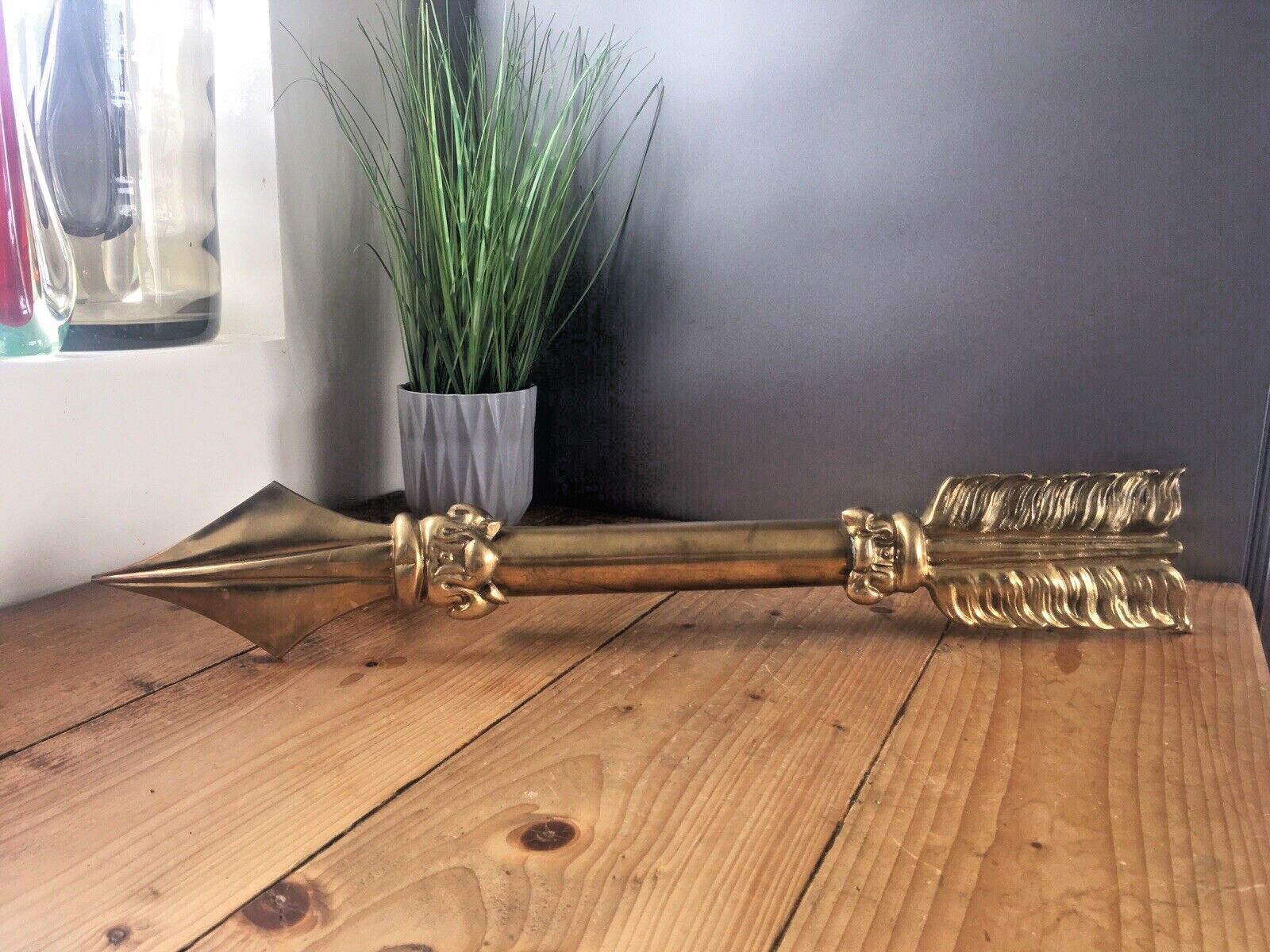 Exceptional Quality Antique Ornate Brass Grand Castle Door Handle Medieval Arrow photo furniture