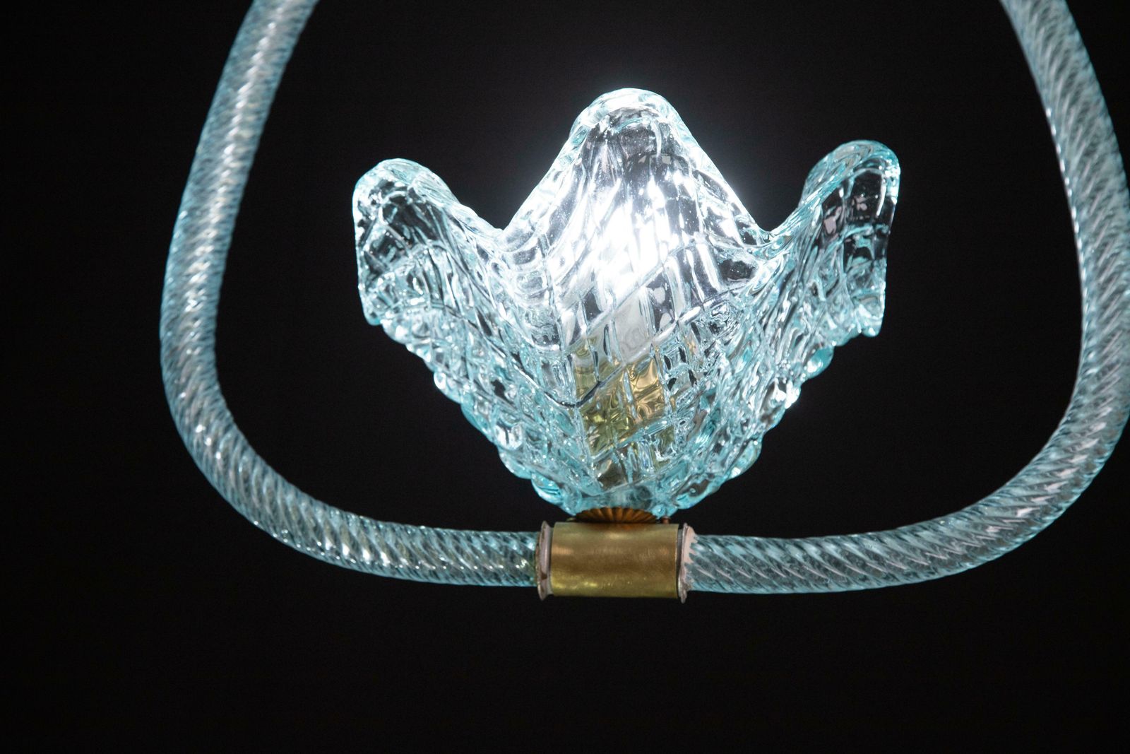 Elegant Blue Art Decò Barovier E Toso Pendant Light, Murano Glass, 1940s photo vintage