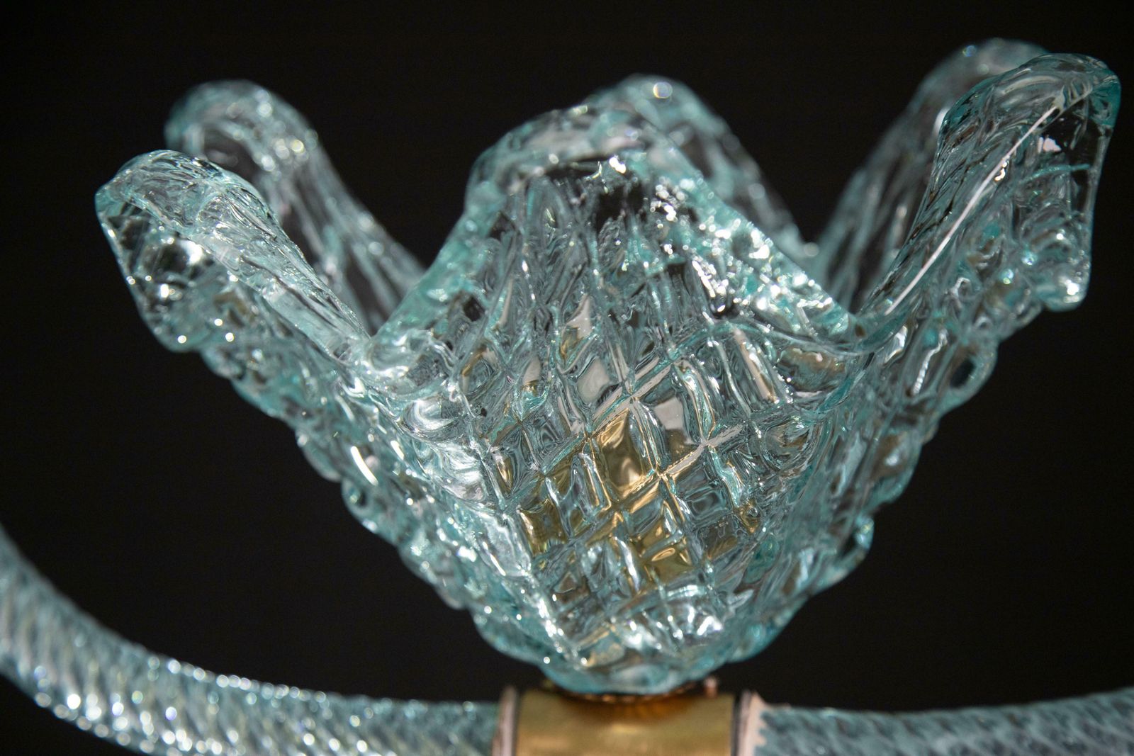 2464.0 Elegant Blue Art Decò Barovier E Toso Pendant Light, Murano Glass, 1940s photo