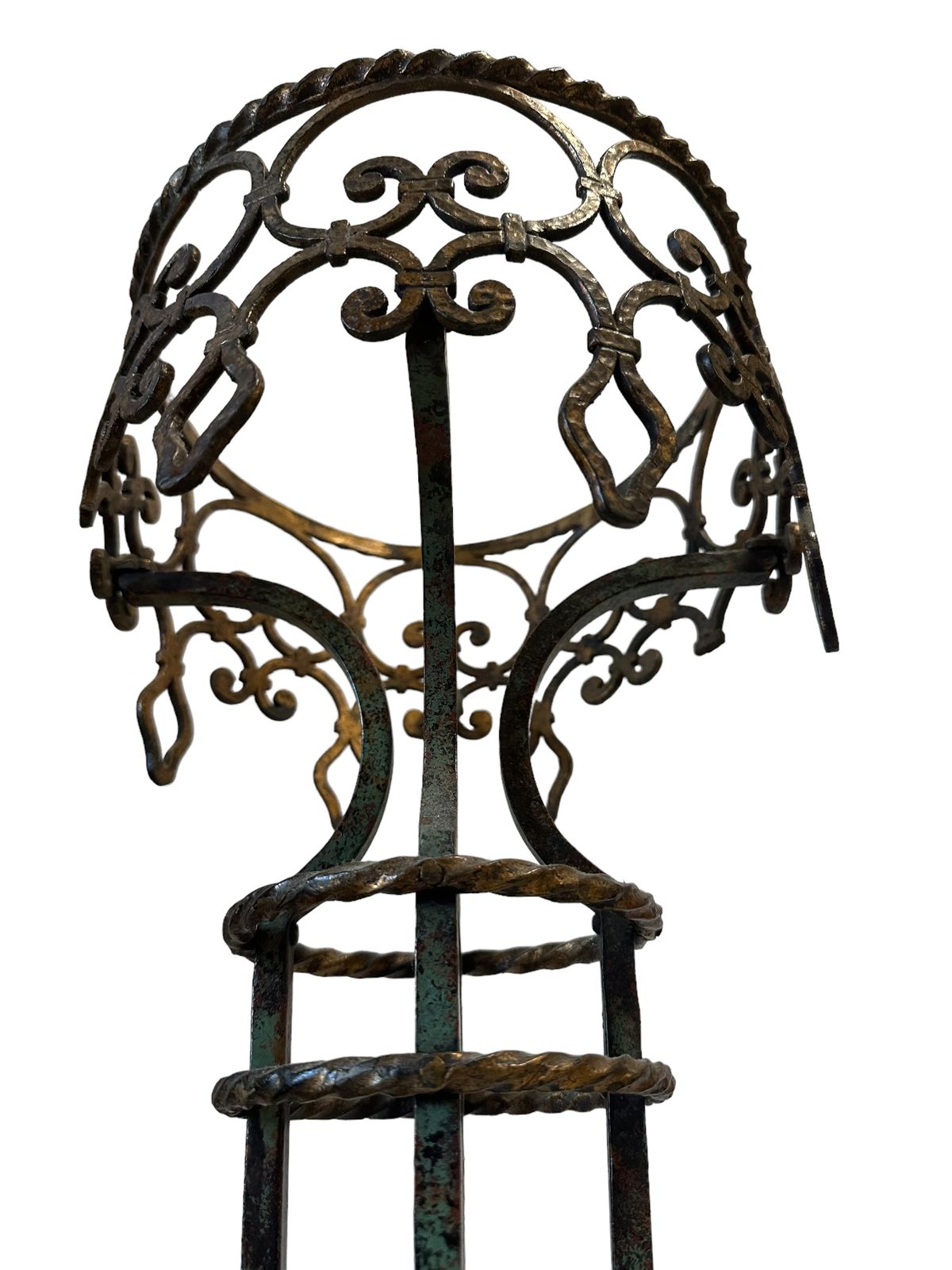 photo for sale Oscar Bach Renaissance Revival Patinated Wrought Iron And Copper Plant Stand C.1910