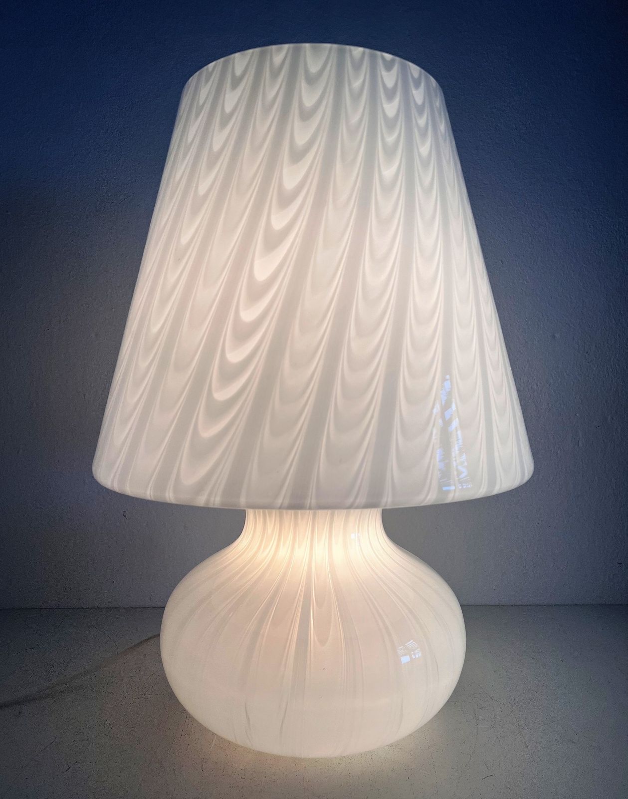 Italian Large Murano Glass Mushroom Table Lamp With Swirl Glass, 1970s photo for sale